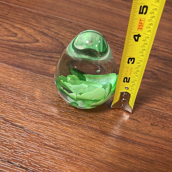 Hand Blown Glass Egg Shaped Paper Weight Green Flower - Picture 9 of 17